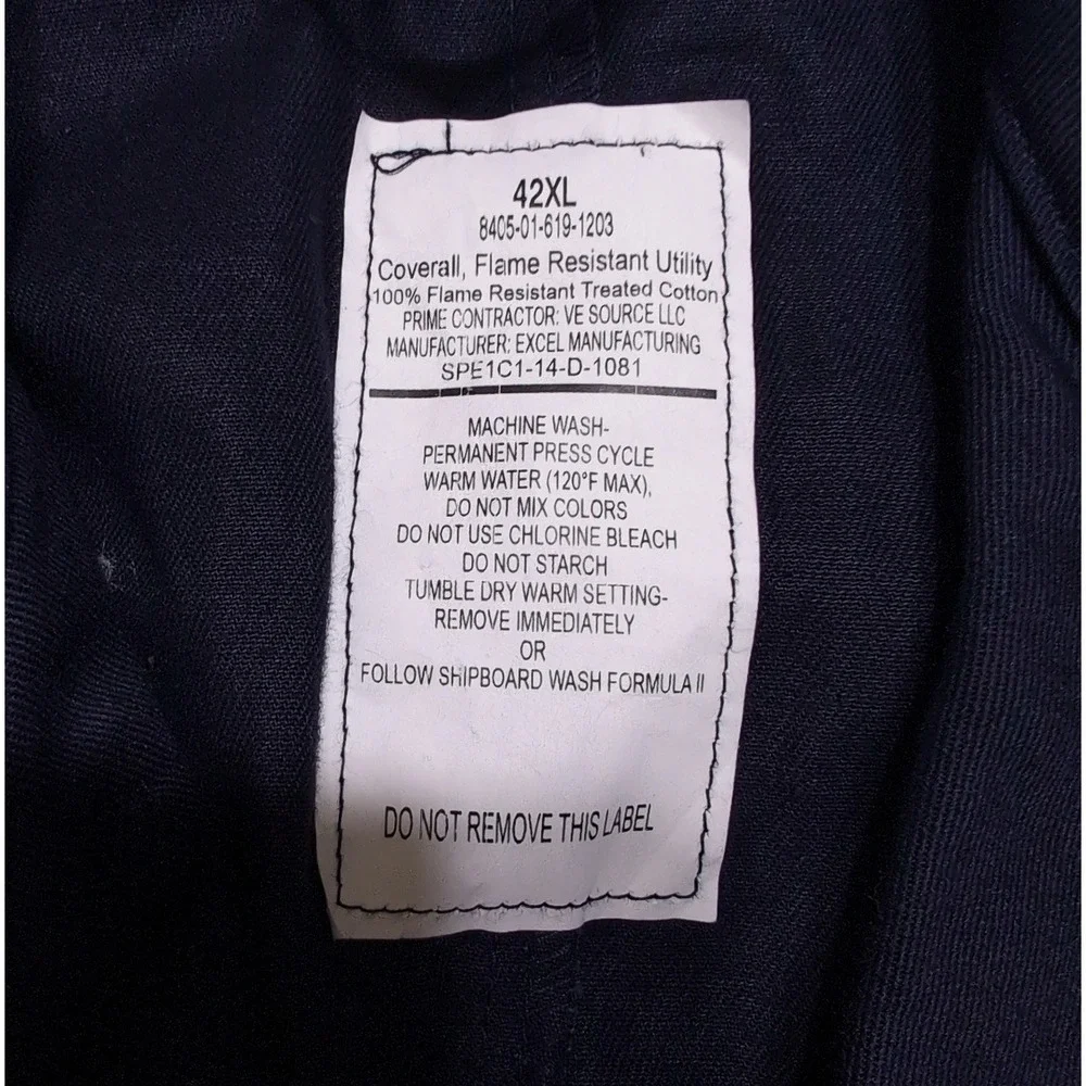 US MILITARY Coveralls Flame Resistant FR Utility 8405-01-619-1203 Navy Blue 42XL